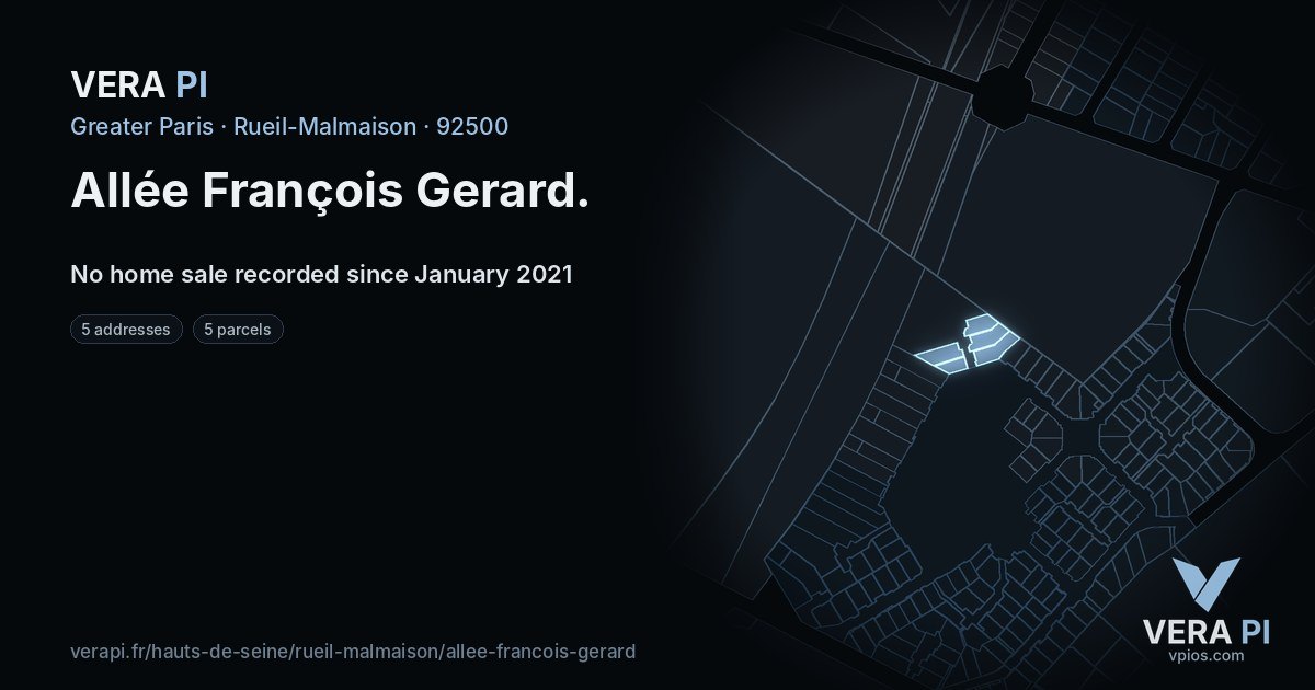 Allée François Gerard, Rueil-Malmaison at night – every parcel coloured by the prices around it, the street's own parcels lit