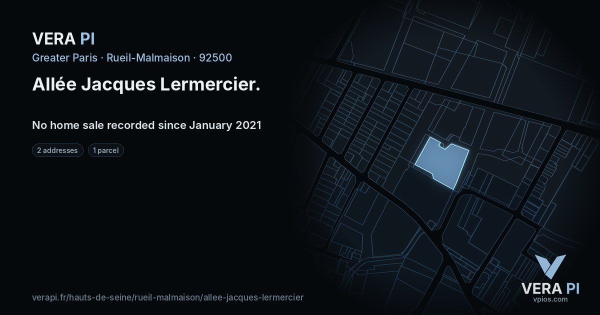 Allée Jacques Lermercier, Rueil-Malmaison at night – every parcel coloured by the prices around it, the street's own parcels lit