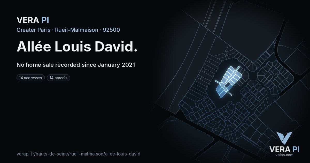 Allée Louis David, Rueil-Malmaison at night – every parcel coloured by the prices around it, the street's own parcels lit