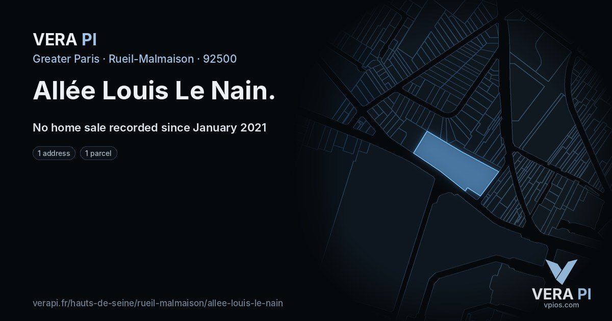 Allée Louis Le Nain, Rueil-Malmaison at night – every parcel coloured by the prices around it, the street's own parcels lit