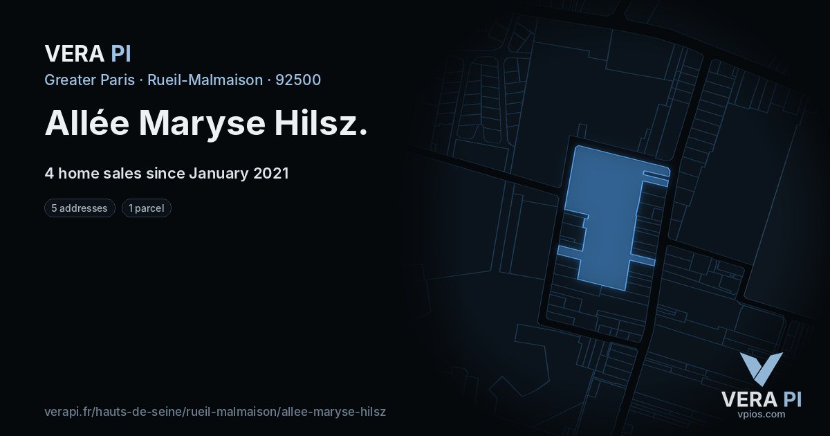 Allée Maryse Hilsz, Rueil-Malmaison at night – every parcel coloured by the prices around it, the street's own parcels lit