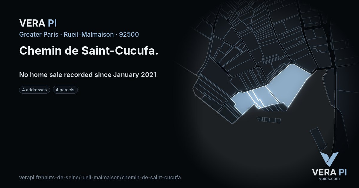 Chemin de Saint-Cucufa, Rueil-Malmaison at night – every parcel coloured by the prices around it, the street's own parcels lit
