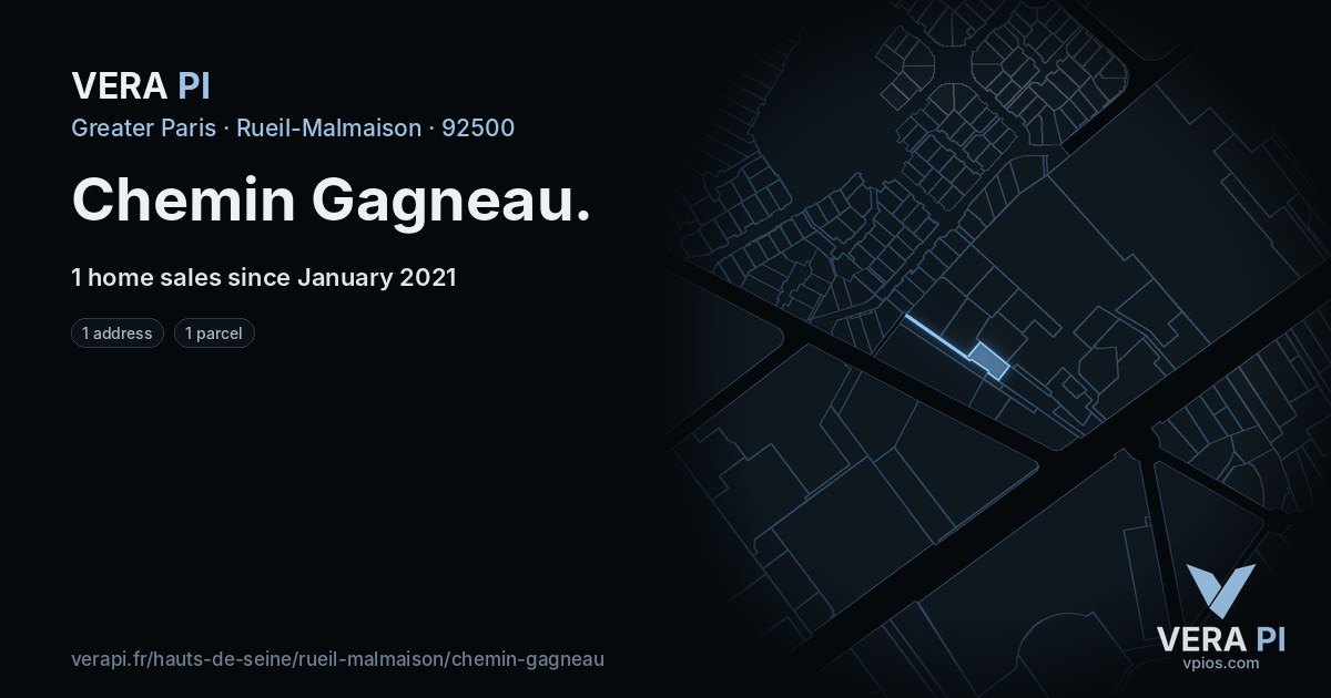 Chemin Gagneau, Rueil-Malmaison at night – every parcel coloured by the prices around it, the street's own parcels lit