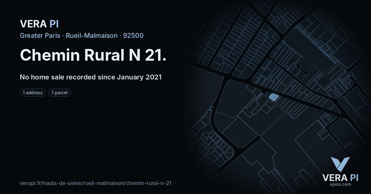 Chemin Rural N 21, Rueil-Malmaison at night – every parcel coloured by the prices around it, the street's own parcels lit