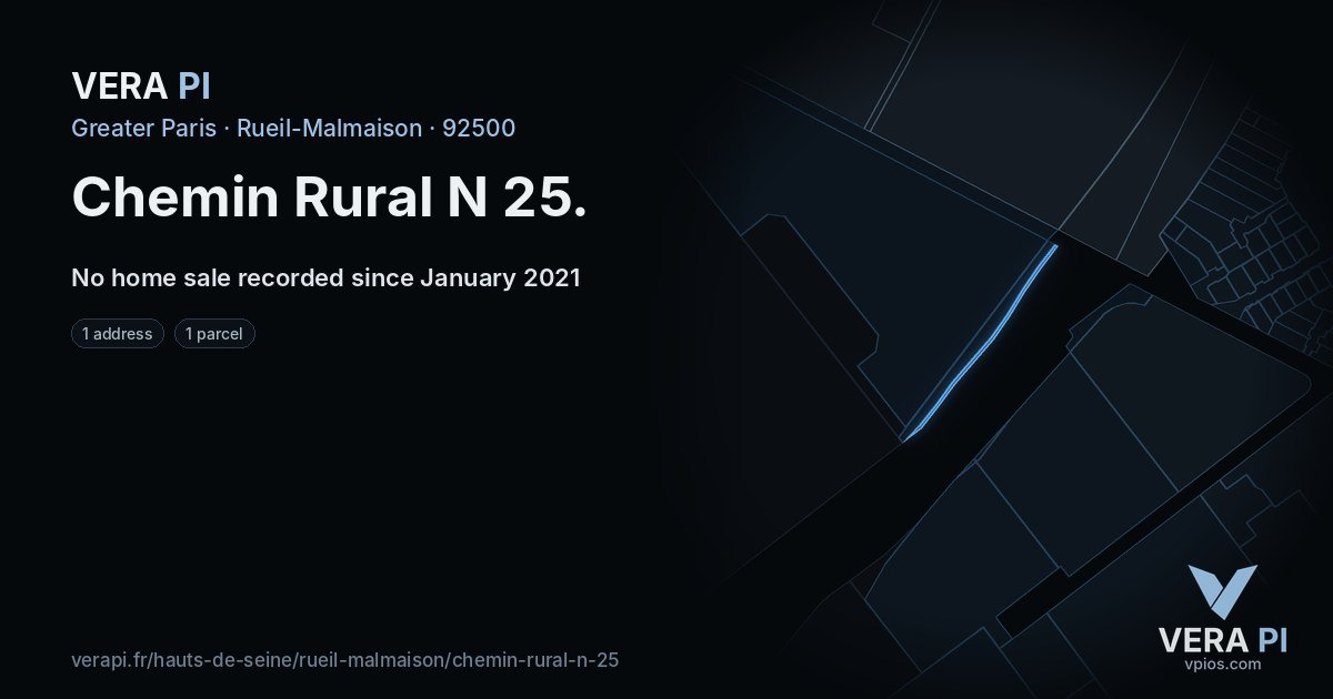 Chemin Rural N 25, Rueil-Malmaison at night – every parcel coloured by the prices around it, the street's own parcels lit