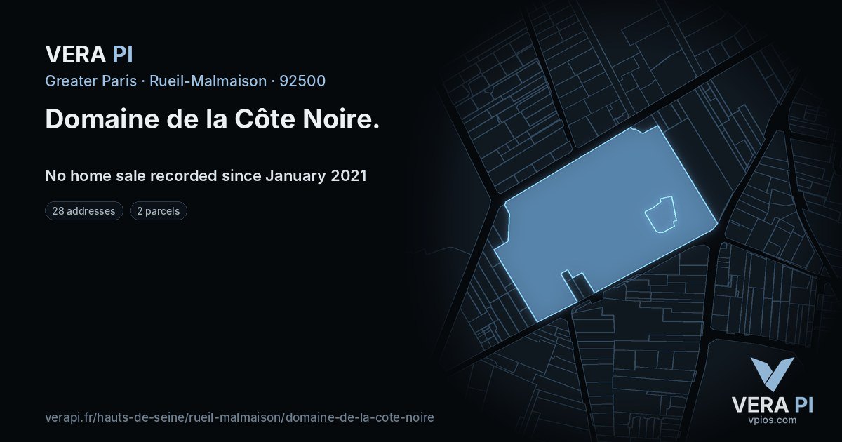 Domaine de la Côte Noire, Rueil-Malmaison at night – every parcel coloured by the prices around it, the street's own parcels lit