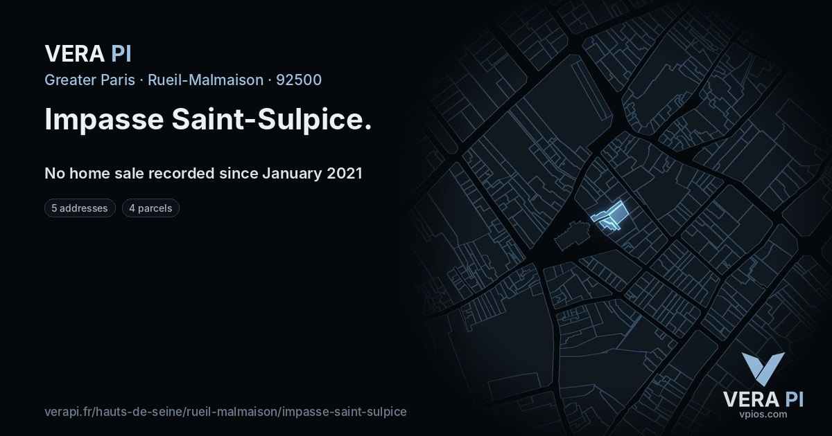Impasse Saint-Sulpice, Rueil-Malmaison at night – every parcel coloured by the prices around it, the street's own parcels lit