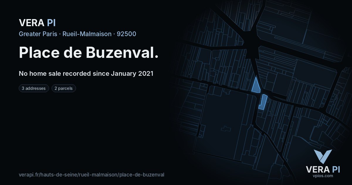Place de Buzenval, Rueil-Malmaison at night – every parcel coloured by the prices around it, the street's own parcels lit