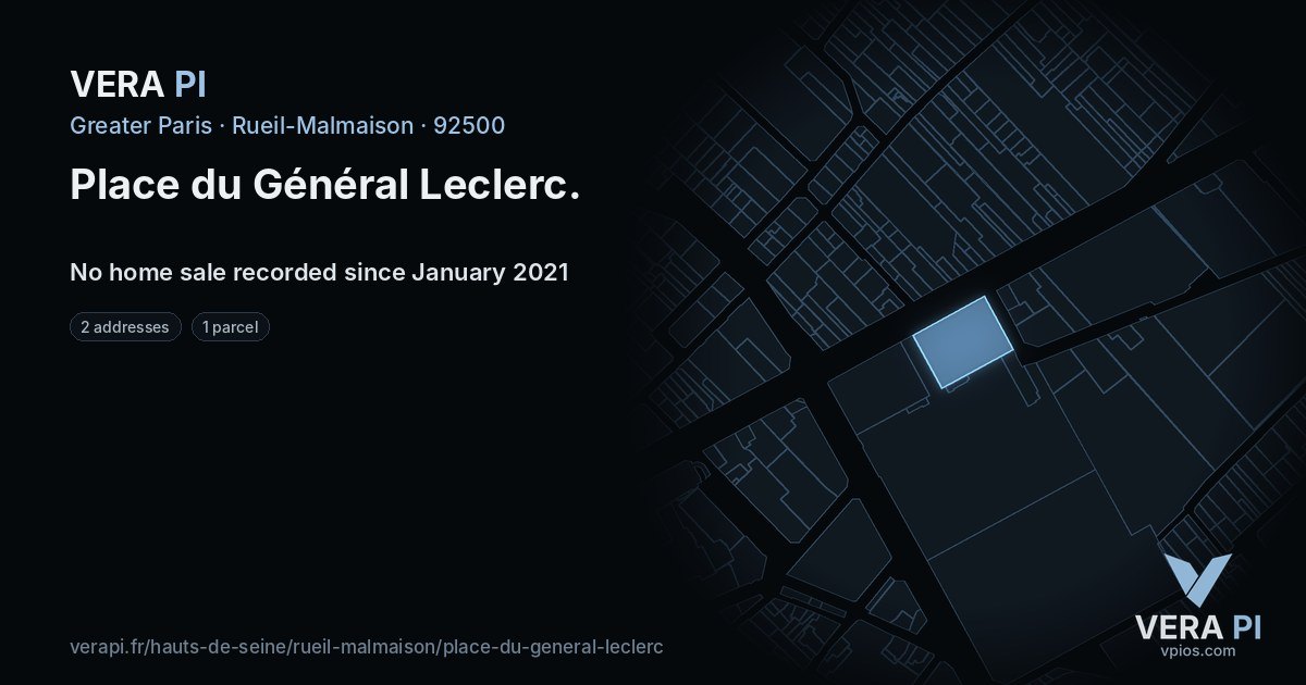 Place du Général Leclerc, Rueil-Malmaison at night – every parcel coloured by the prices around it, the street's own parcels lit