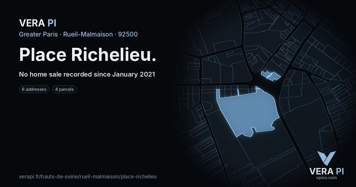 Place Richelieu, Rueil-Malmaison at night – every parcel coloured by the prices around it, the street's own parcels lit