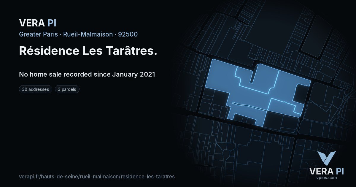 Résidence Les Tarâtres, Rueil-Malmaison at night – every parcel coloured by the prices around it, the street's own parcels lit