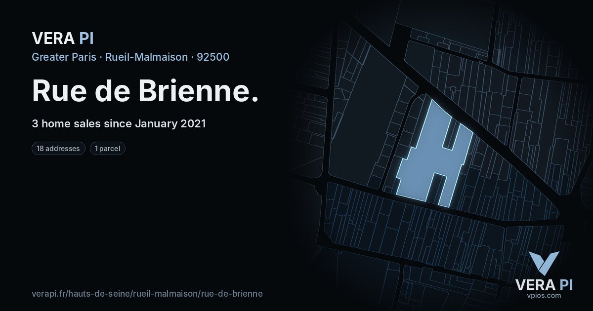 Rue de Brienne, Rueil-Malmaison at night – every parcel coloured by the prices around it, the street's own parcels lit