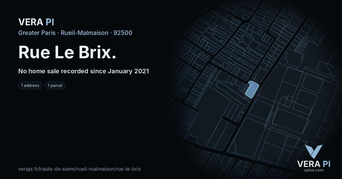 Rue Le Brix, Rueil-Malmaison at night – every parcel coloured by the prices around it, the street's own parcels lit