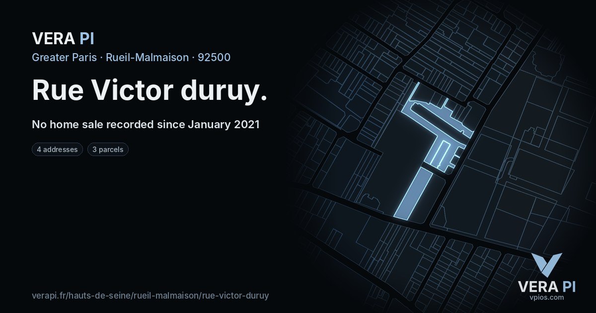 Rue Victor duruy, Rueil-Malmaison at night – every parcel coloured by the prices around it, the street's own parcels lit
