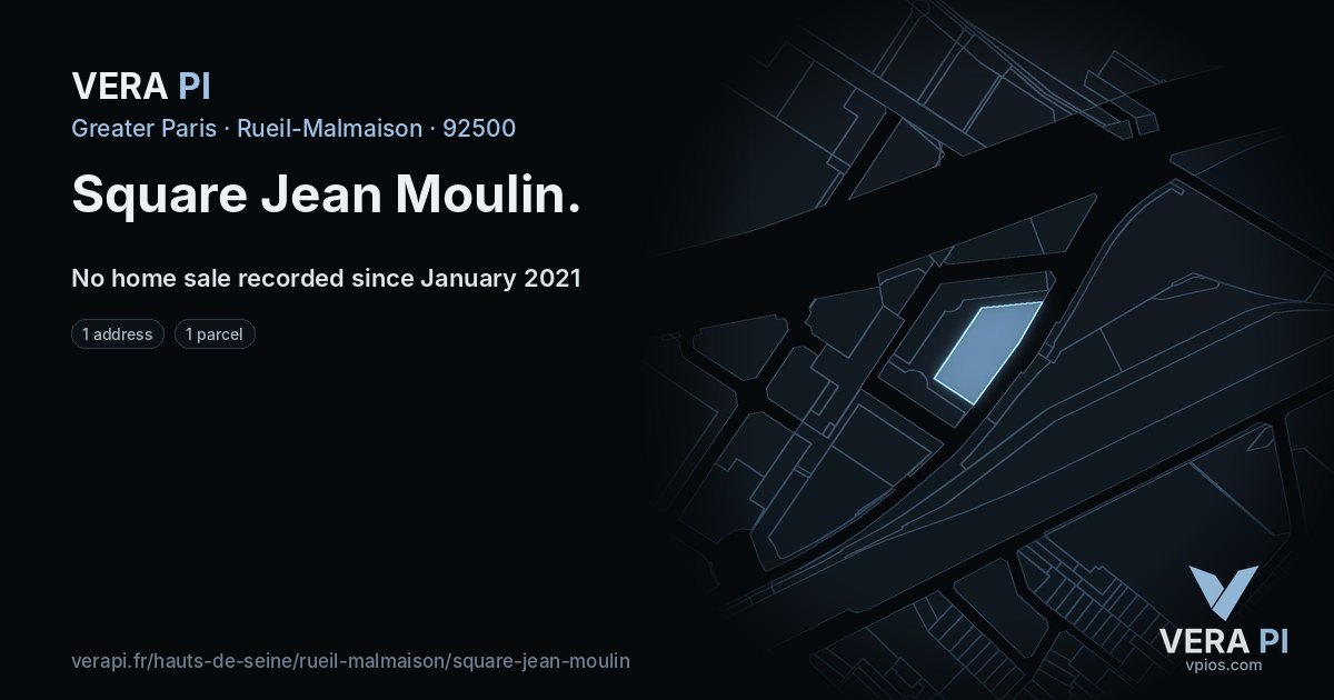 Square Jean Moulin, Rueil-Malmaison at night – every parcel coloured by the prices around it, the street's own parcels lit
