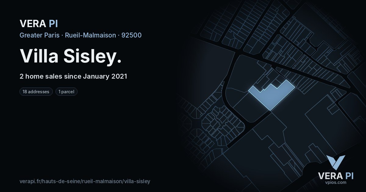 Villa Sisley, Rueil-Malmaison at night – every parcel coloured by the prices around it, the street's own parcels lit