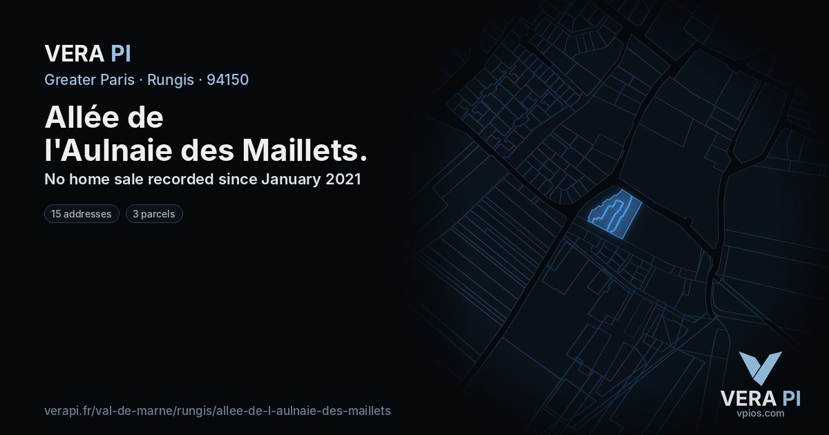Allée de l'Aulnaie des Maillets, Rungis at night – every parcel coloured by the prices around it, the street's own parcels lit