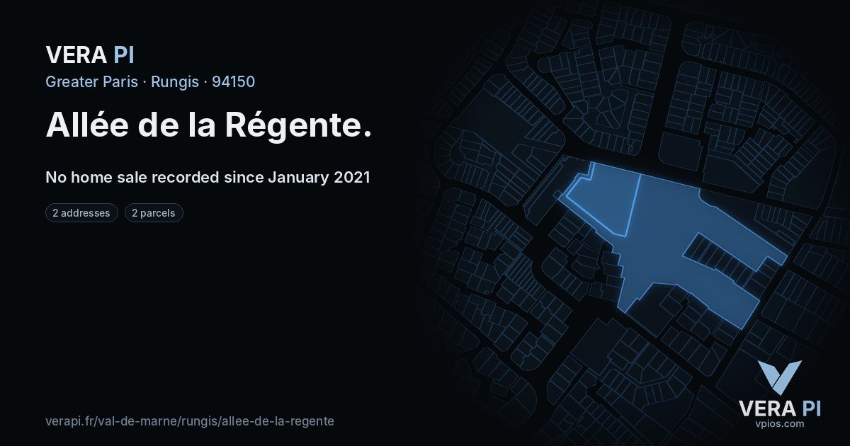 Allée de la Régente, Rungis at night – every parcel coloured by the prices around it, the street's own parcels lit