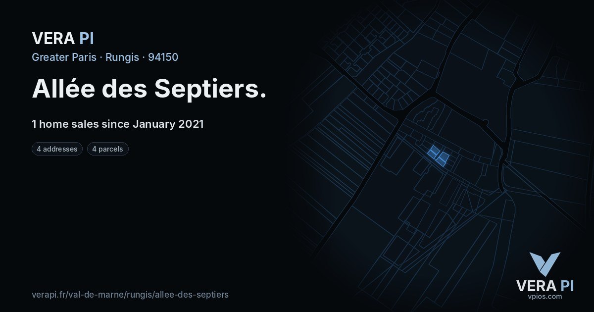 Allée des Septiers, Rungis at night – every parcel coloured by the prices around it, the street's own parcels lit