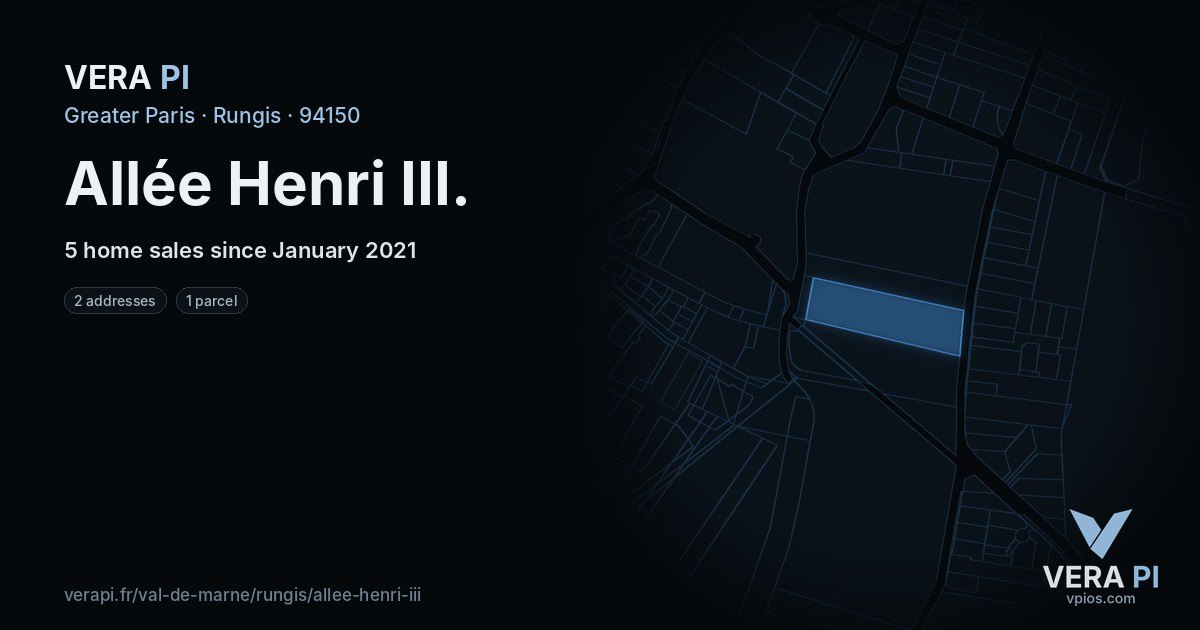 Allée Henri III, Rungis at night – every parcel coloured by the prices around it, the street's own parcels lit