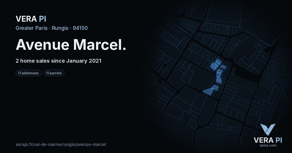 Avenue Marcel, Rungis at night – every parcel coloured by the prices around it, the street's own parcels lit