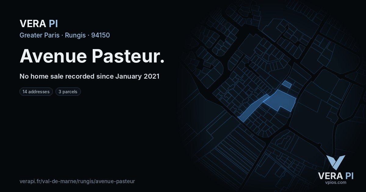 Avenue Pasteur, Rungis at night – every parcel coloured by the prices around it, the street's own parcels lit