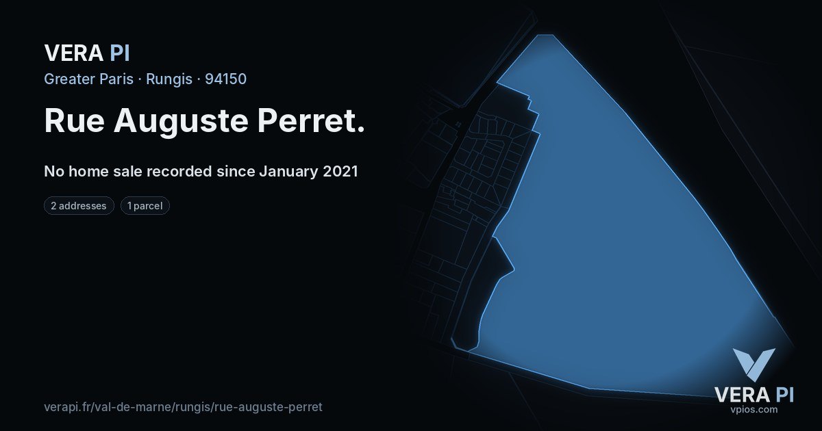 Rue Auguste Perret, Rungis at night – every parcel coloured by the prices around it, the street's own parcels lit