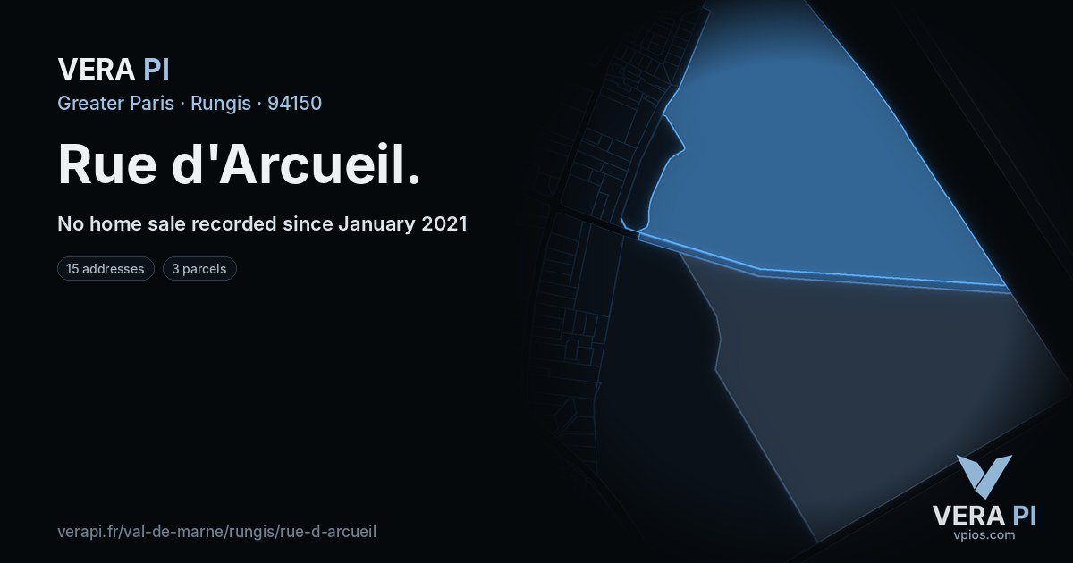 Rue d'Arcueil, Rungis at night – every parcel coloured by the prices around it, the street's own parcels lit