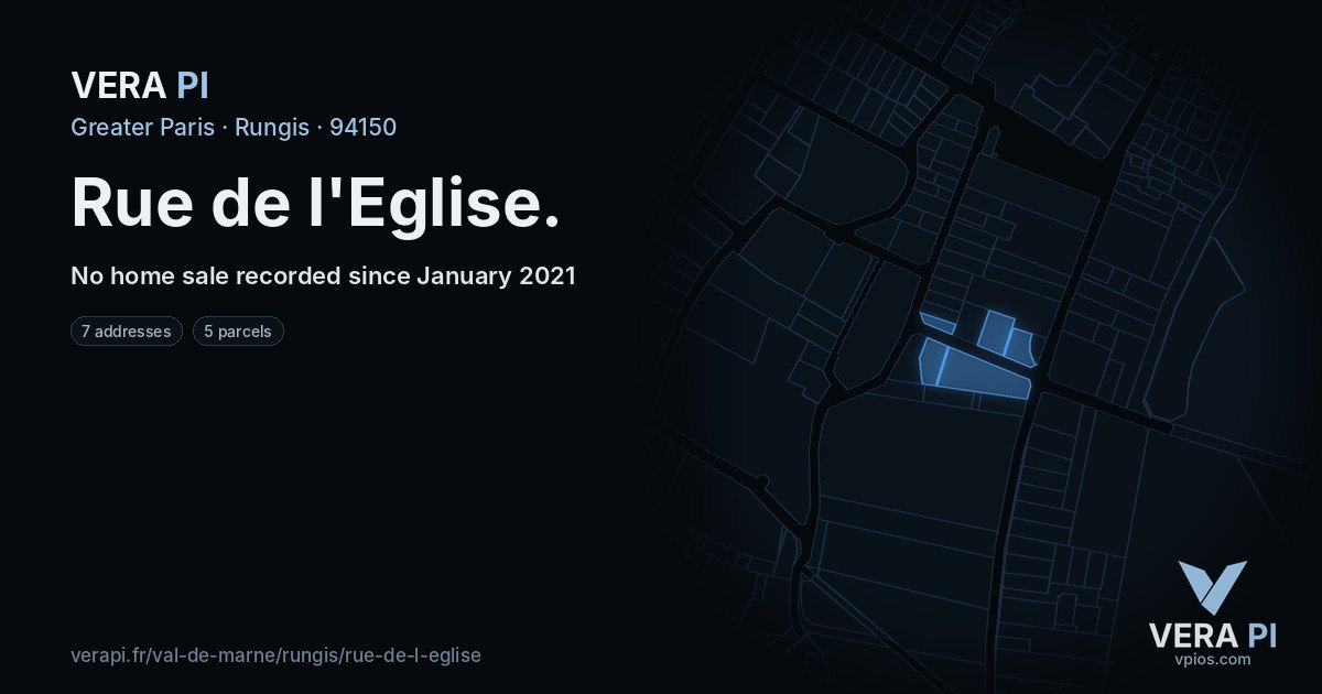 Rue de l'Eglise, Rungis at night – every parcel coloured by the prices around it, the street's own parcels lit