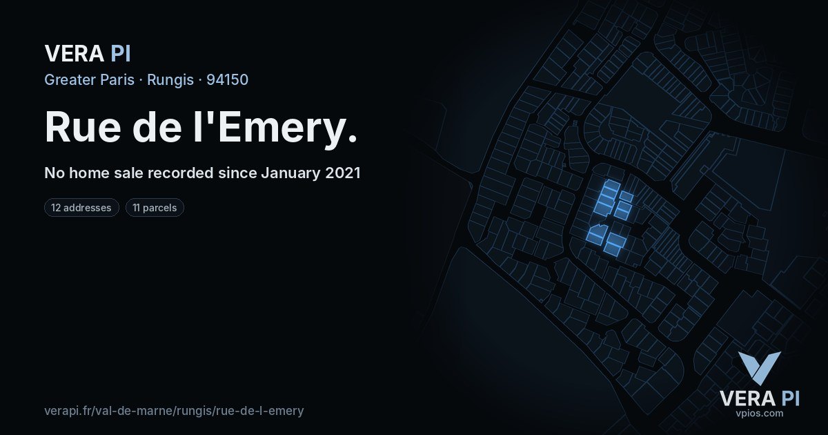Rue de l'Emery, Rungis at night – every parcel coloured by the prices around it, the street's own parcels lit