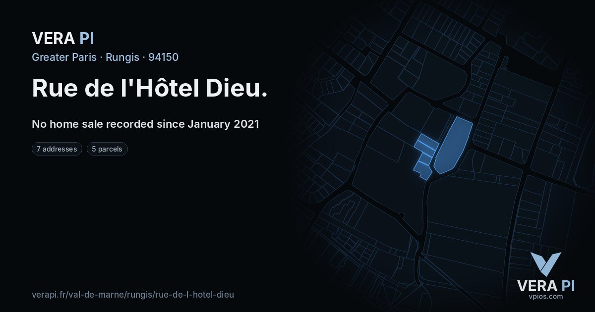 Rue de l'Hôtel Dieu, Rungis at night – every parcel coloured by the prices around it, the street's own parcels lit