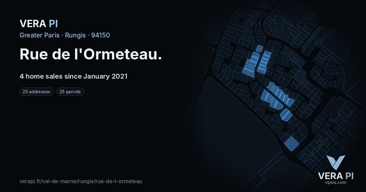 Rue de l'Ormeteau, Rungis at night – every parcel coloured by the prices around it, the street's own parcels lit