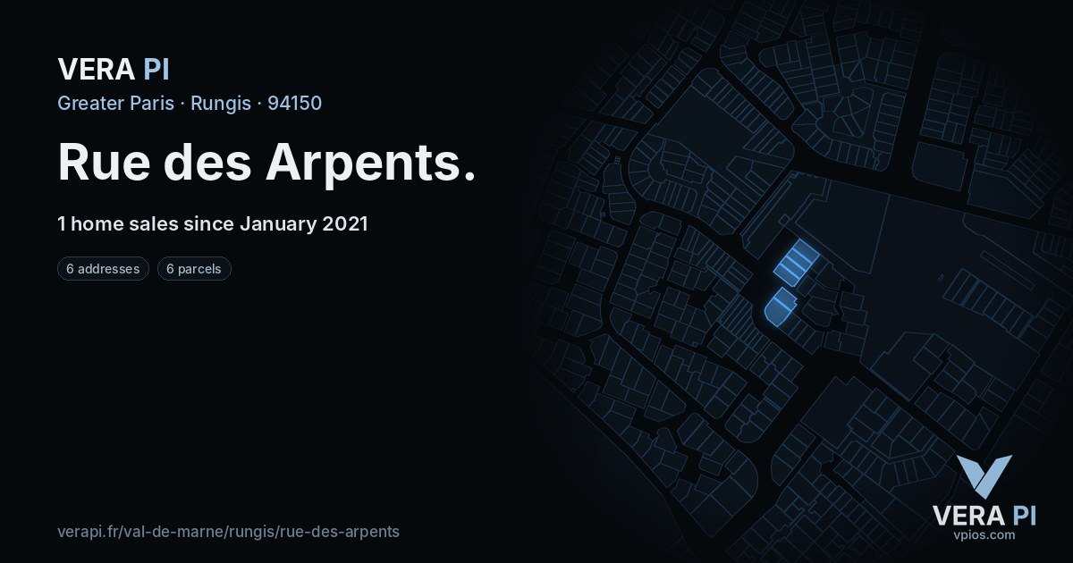 Rue des Arpents, Rungis at night – every parcel coloured by the prices around it, the street's own parcels lit