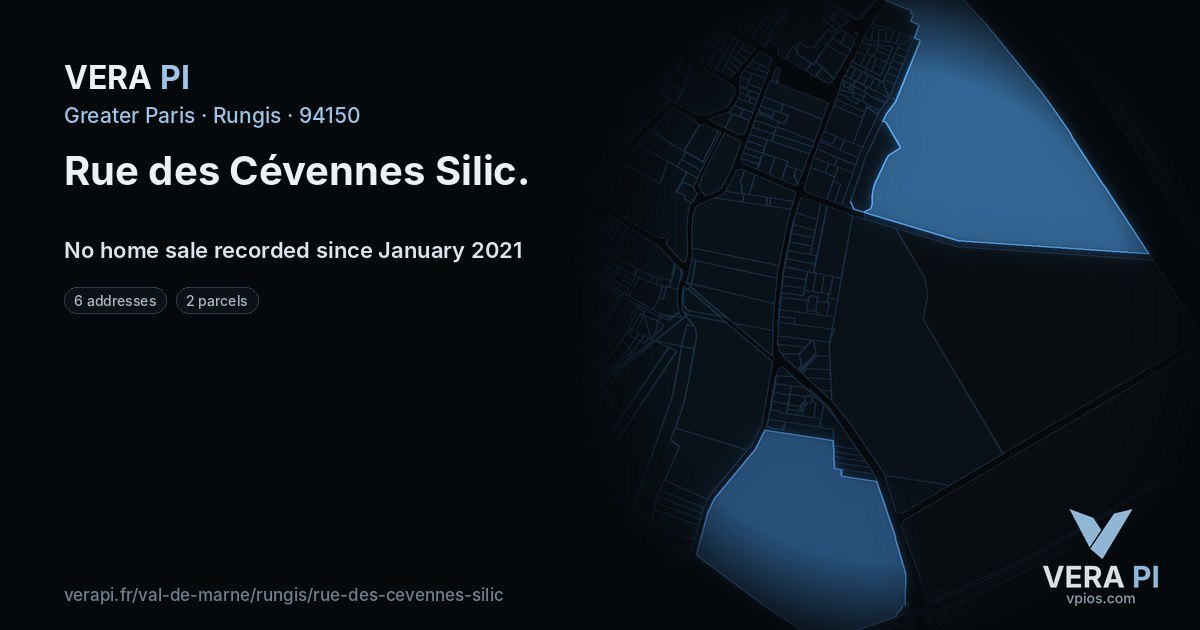 Rue des Cévennes Silic, Rungis at night – every parcel coloured by the prices around it, the street's own parcels lit