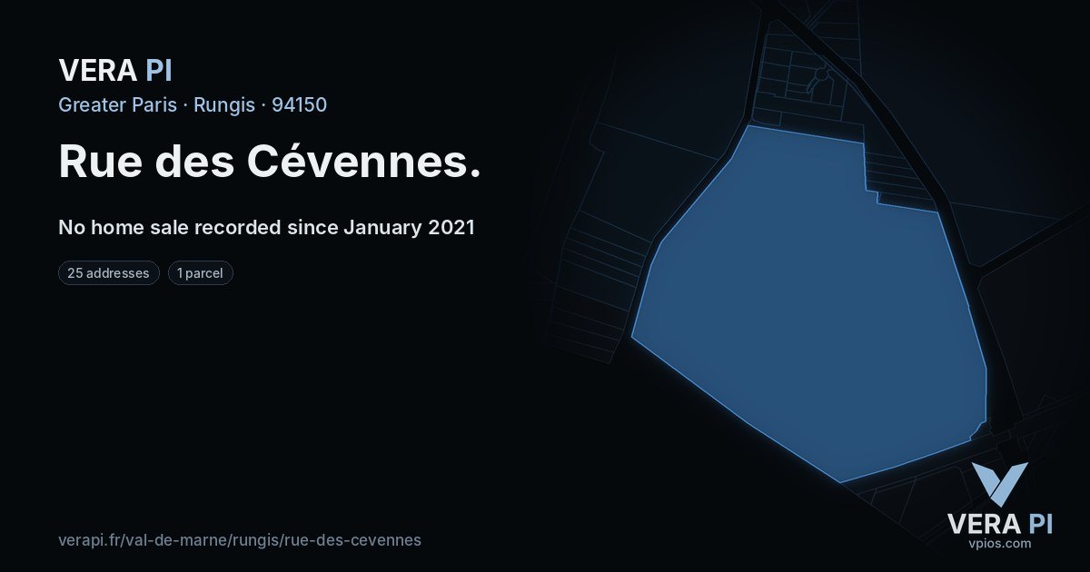 Rue des Cévennes, Rungis at night – every parcel coloured by the prices around it, the street's own parcels lit