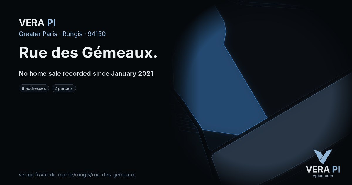 Rue des Gémeaux, Rungis at night – every parcel coloured by the prices around it, the street's own parcels lit