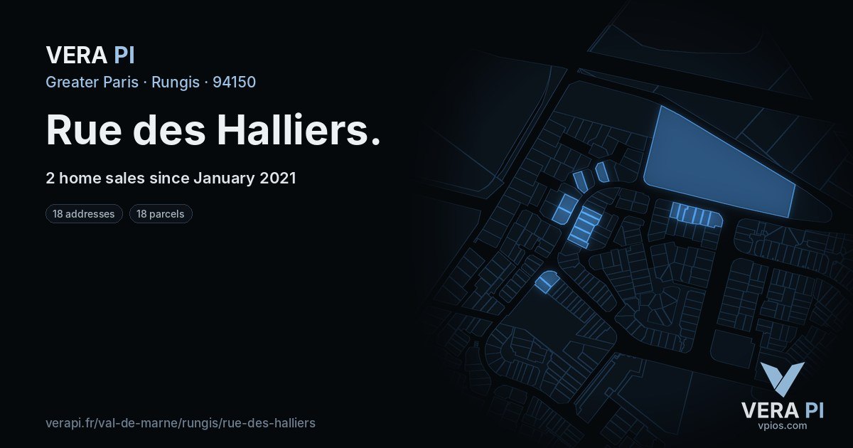 Rue des Halliers, Rungis at night – every parcel coloured by the prices around it, the street's own parcels lit