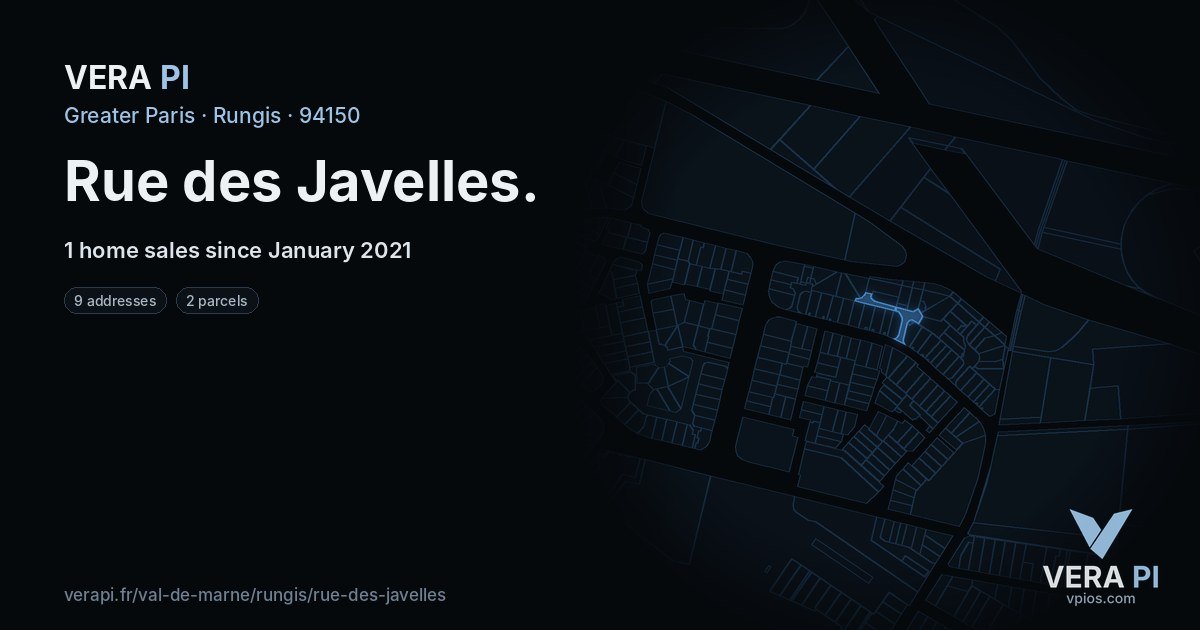 Rue des Javelles, Rungis at night – every parcel coloured by the prices around it, the street's own parcels lit