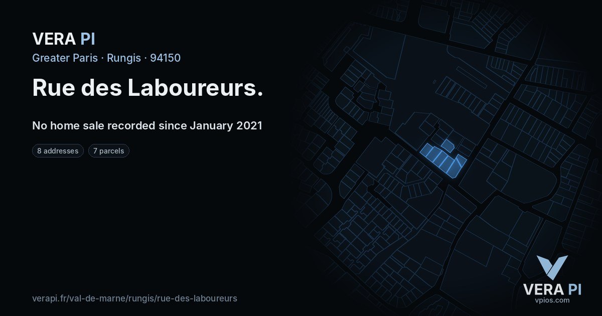 Rue des Laboureurs, Rungis at night – every parcel coloured by the prices around it, the street's own parcels lit