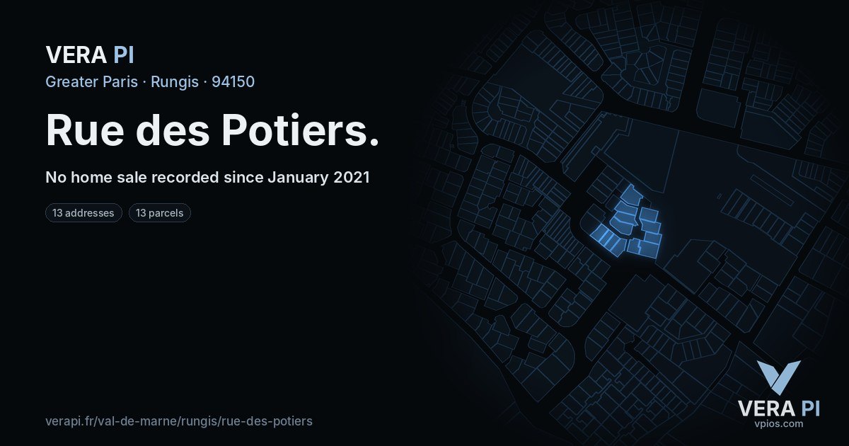 Rue des Potiers, Rungis at night – every parcel coloured by the prices around it, the street's own parcels lit