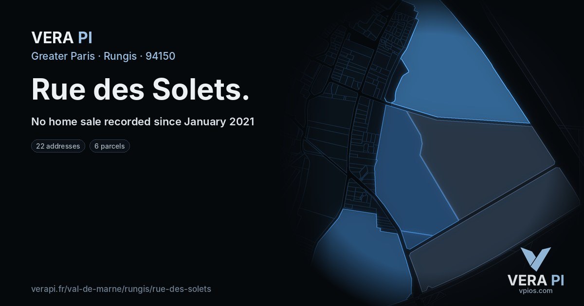 Rue des Solets, Rungis at night – every parcel coloured by the prices around it, the street's own parcels lit