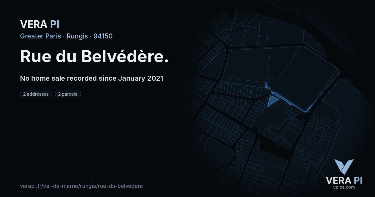 Rue du Belvédère, Rungis at night – every parcel coloured by the prices around it, the street's own parcels lit