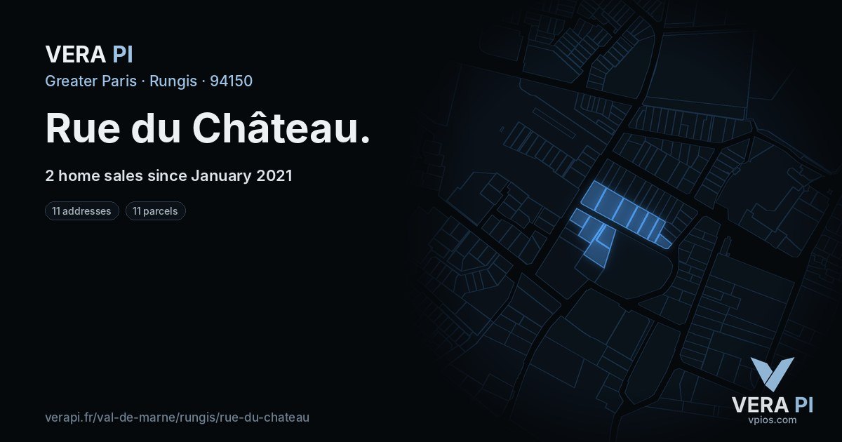 Rue du Château, Rungis at night – every parcel coloured by the prices around it, the street's own parcels lit