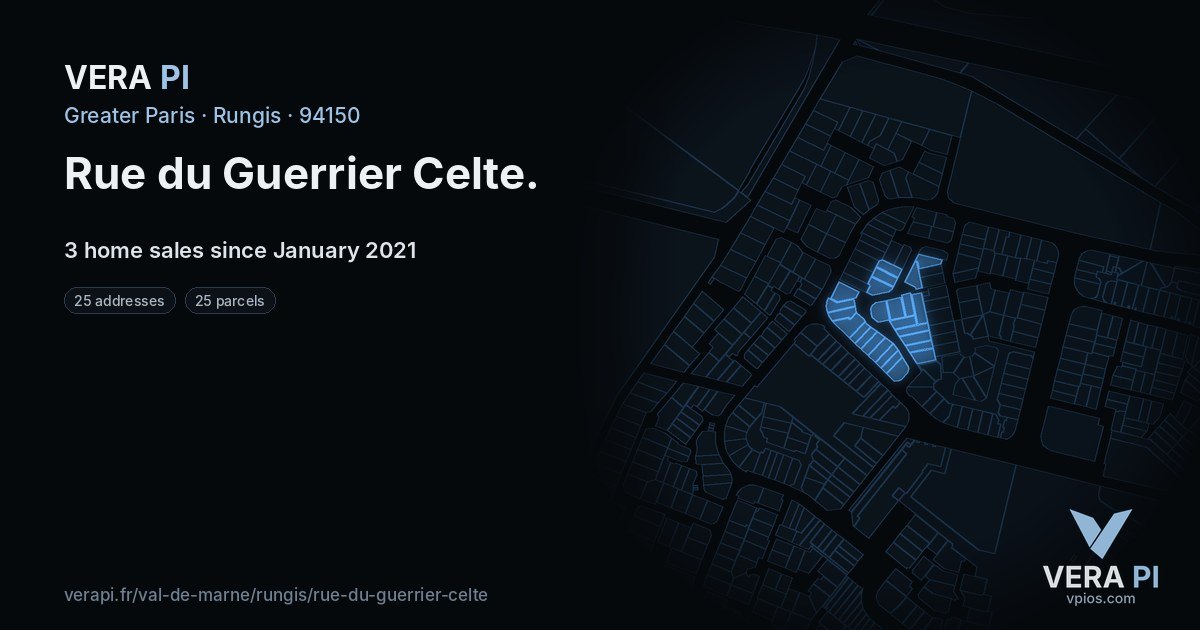 Rue du Guerrier Celte, Rungis at night – every parcel coloured by the prices around it, the street's own parcels lit