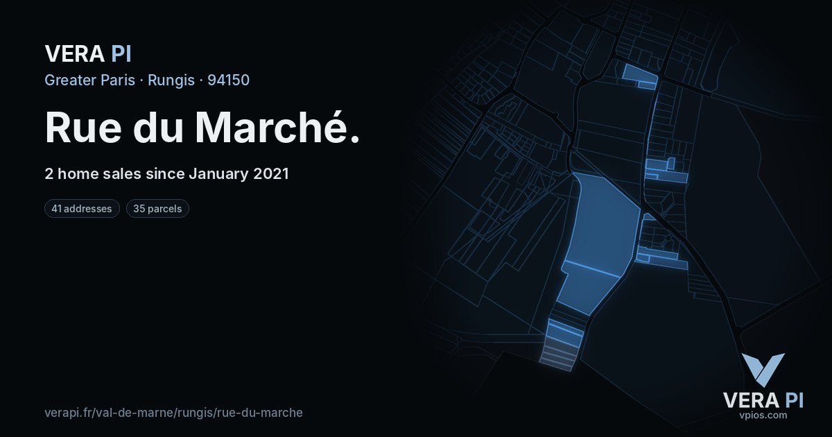 Rue du Marché, Rungis at night – every parcel coloured by the prices around it, the street's own parcels lit