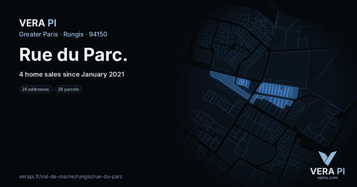 Rue du Parc, Rungis at night – every parcel coloured by the prices around it, the street's own parcels lit