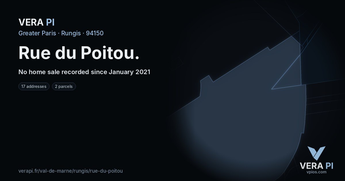 Rue du Poitou, Rungis at night – every parcel coloured by the prices around it, the street's own parcels lit