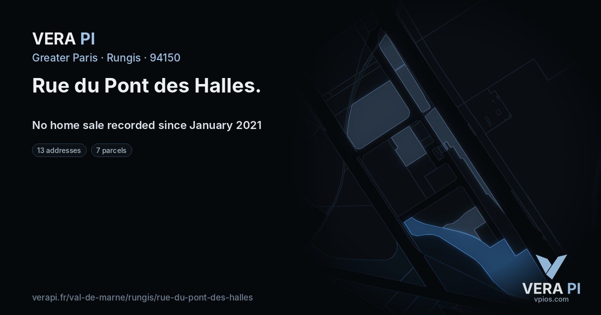 Rue du Pont des Halles, Rungis at night – every parcel coloured by the prices around it, the street's own parcels lit