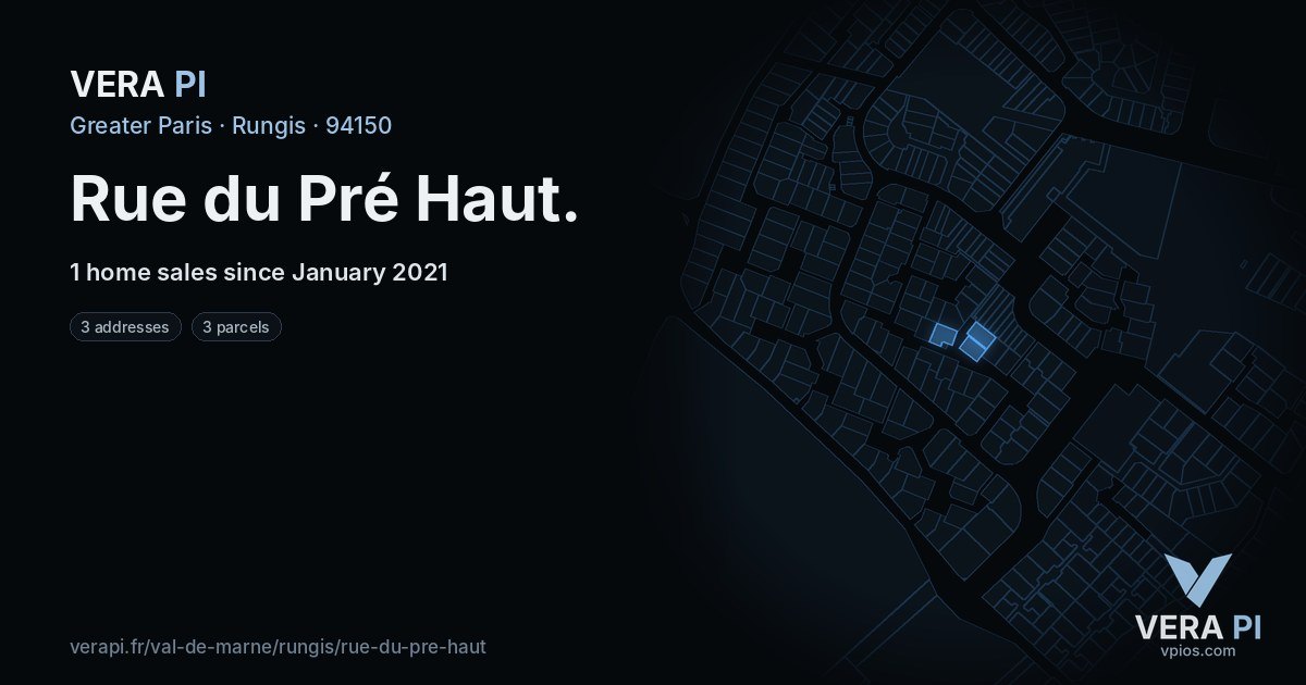 Rue du Pré Haut, Rungis at night – every parcel coloured by the prices around it, the street's own parcels lit
