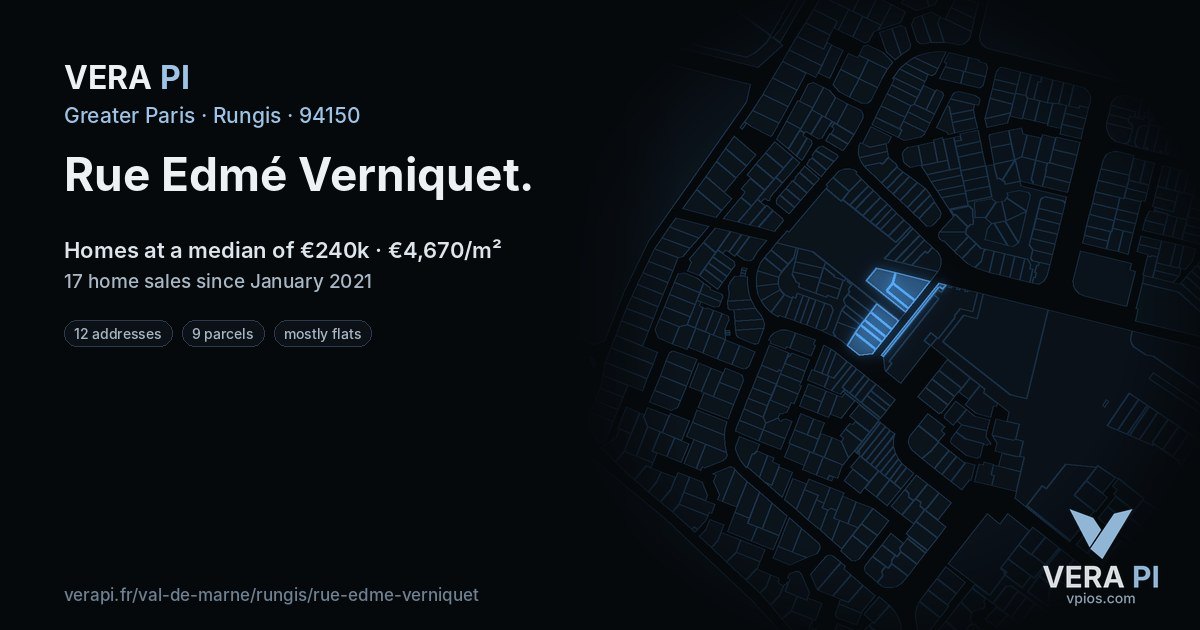 Rue Edmé Verniquet, Rungis at night – every parcel coloured by the prices around it, the street's own parcels lit
